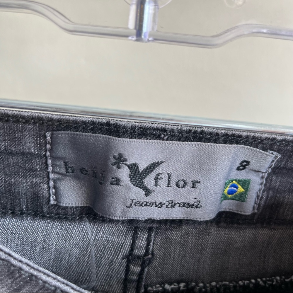 Beija Flor Jeans Brasil Sz 8 Women’s Gray Black Stacey Skinny Brazil CottonBlend - Picture 2 of 5